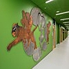 A school corridor with art work.