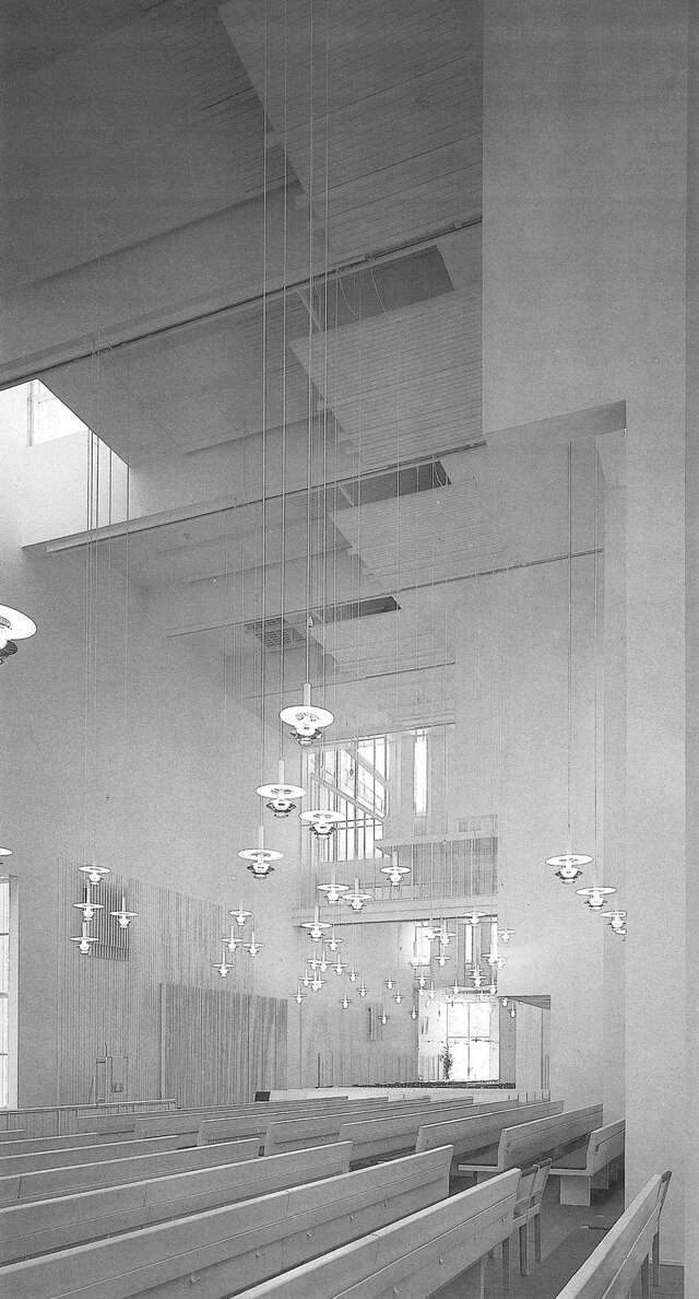 Interior of Myyrmäki church hall.