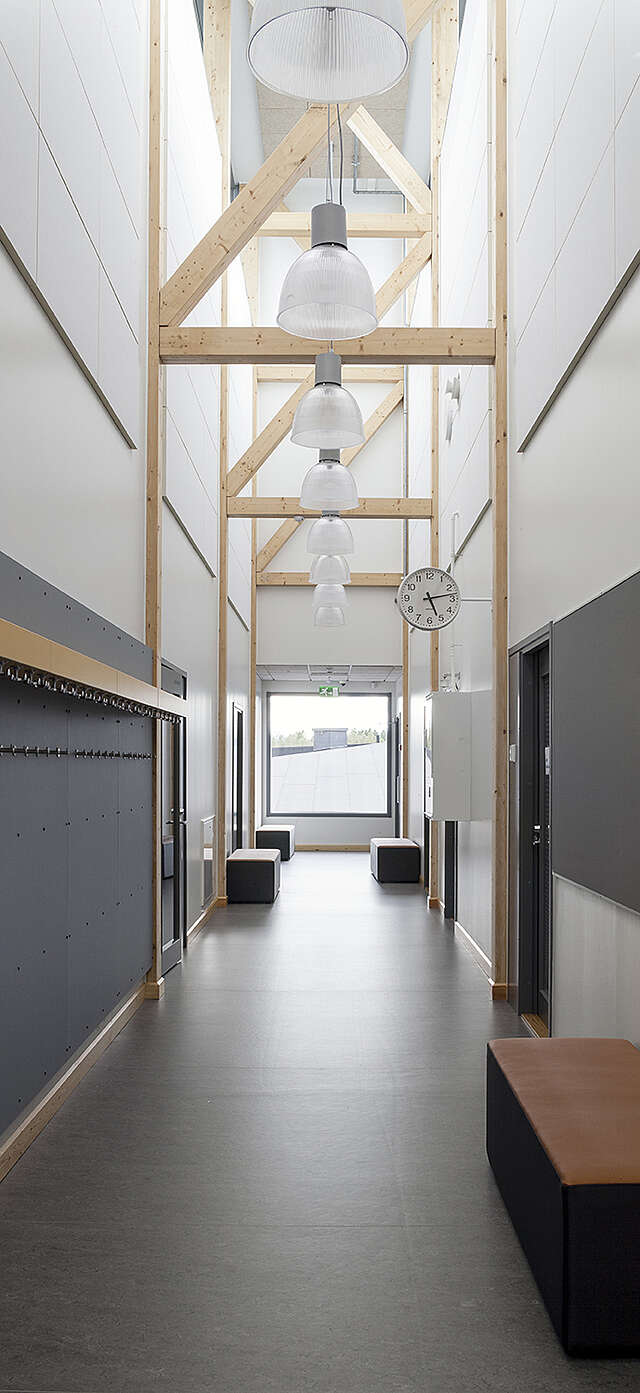 Neutral colored hallway.