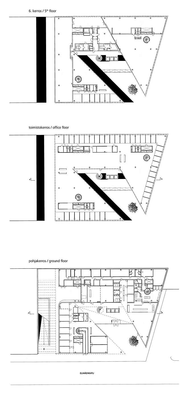 Floor plans: 5th floor, office floor, ground floor