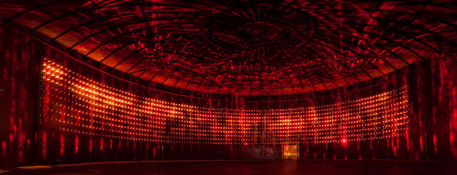 Interior of the deep red coloured oil silo