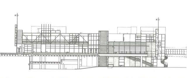 Shopping centre section plan and elevation