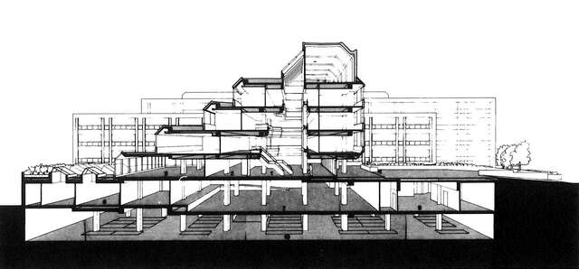 Section plan of the office building.