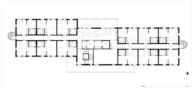 A floor plan consisted of common spaces, flats and terraces.