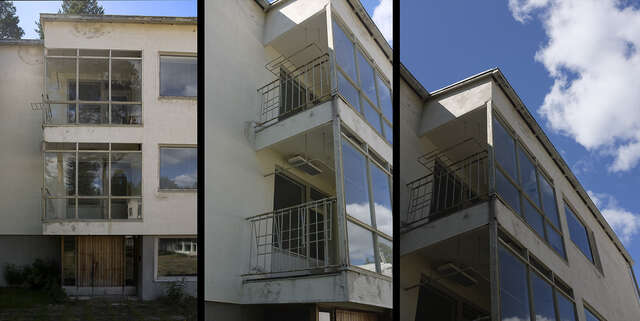 Three images that show the Functionalistic and elegant nature of the glazed balconies.