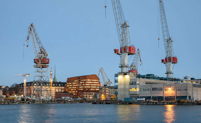View over Hietalahti bay, office building in the middle.
