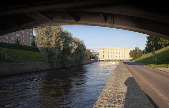 Photo taken from under a bridge on the river that leads towards the power plant.