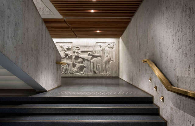 Stairway with a concrete relief