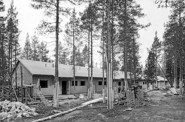 Black and white picture of the row houses.