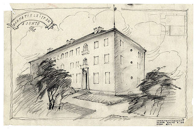 Drawing sketch of a three-storey building
