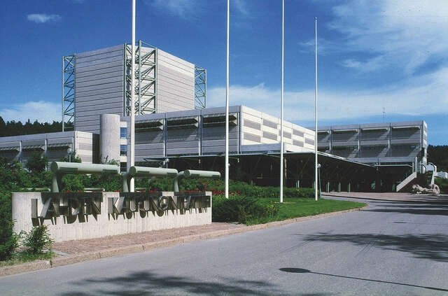 Main façade of a Modernist concrete theatre building