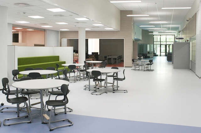 Tables in the hallway.