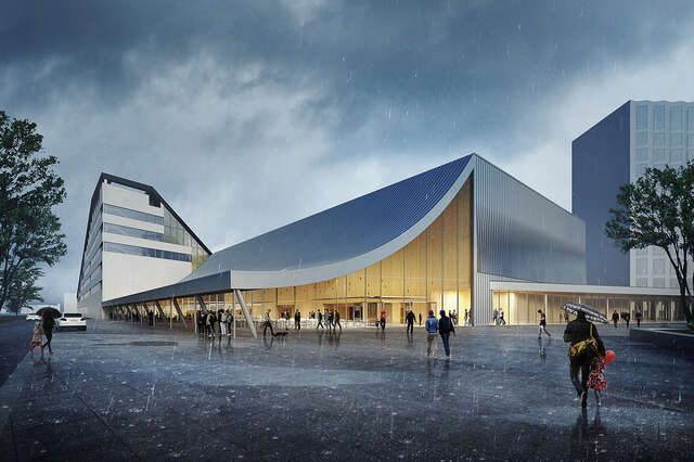 Rendering of the finished bulilding's exterior.