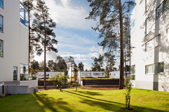 the courtyard of a white building