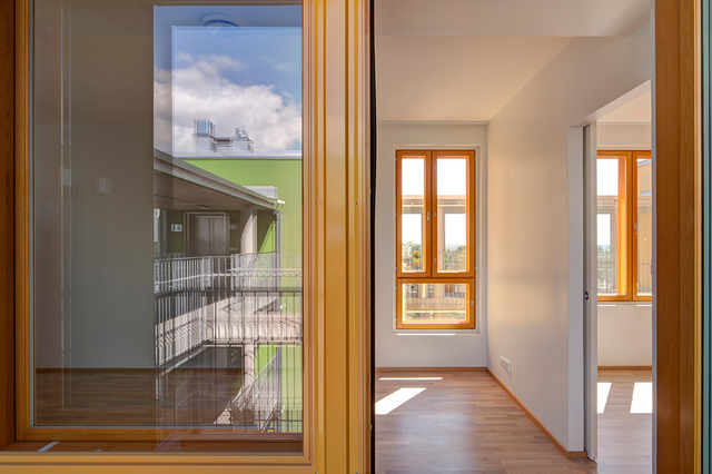 Interior space of an apartment with a wood floor