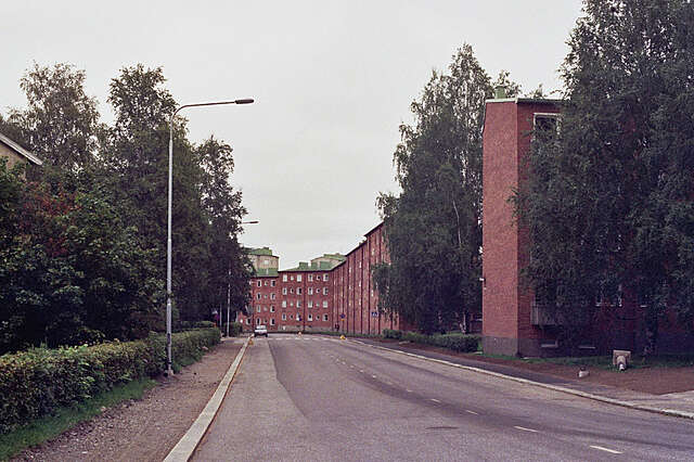 Street and a large block of flats