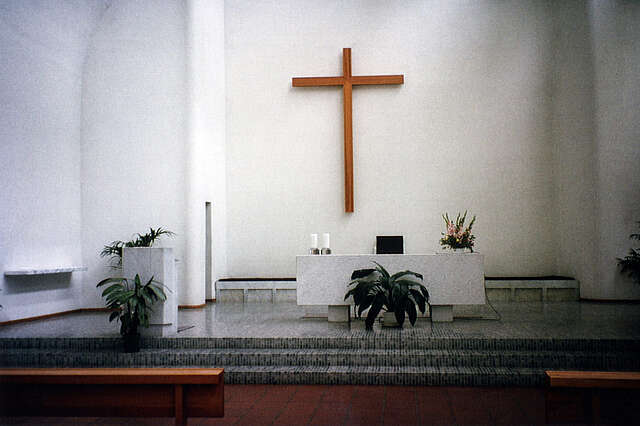 Altar with a wooden cross.