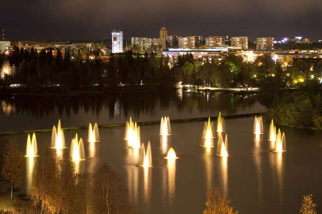 Night view with lit-up water fountains