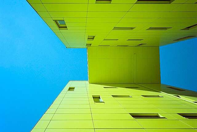 Green pre-fabricated elevation elements.