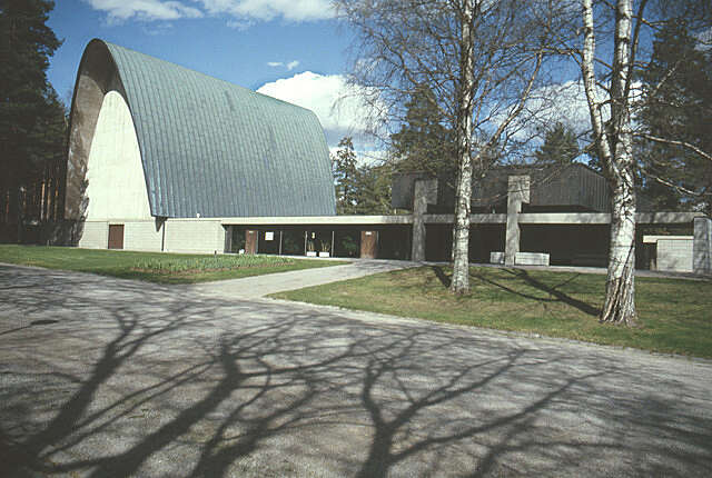 Main façade of a modernist funerary chapel