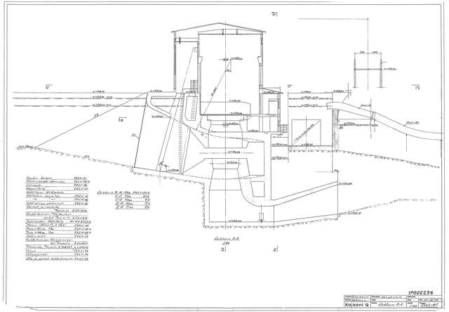 A hand drawn section drawing in black and white.