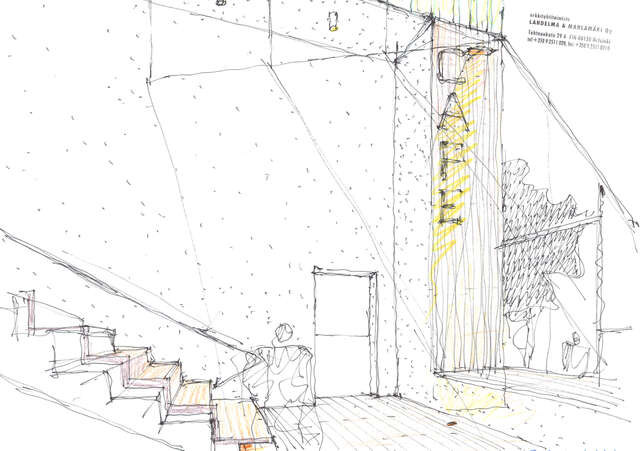 Sketch of the cafe sign and stairs