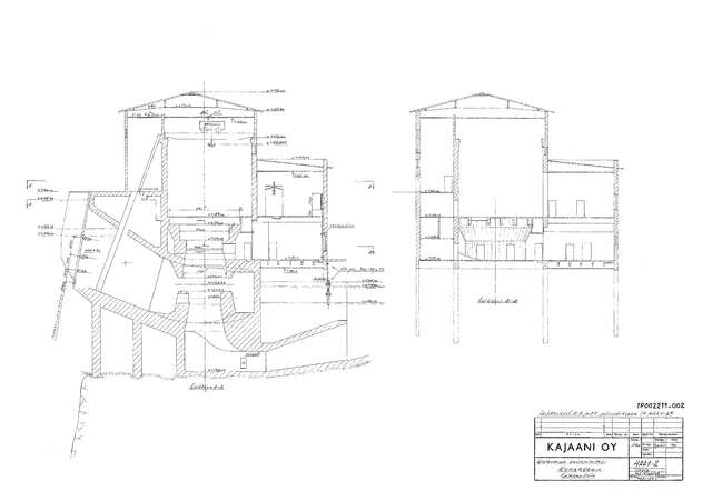 A hand drawn section drawing in black and white.