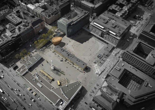 Aerial view of the urban neighbourhood of the chapel