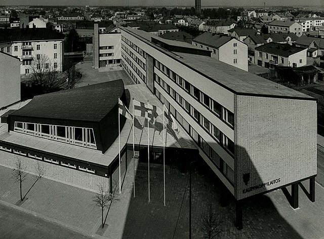 The two wings of the school are visible from a birds eye view.
