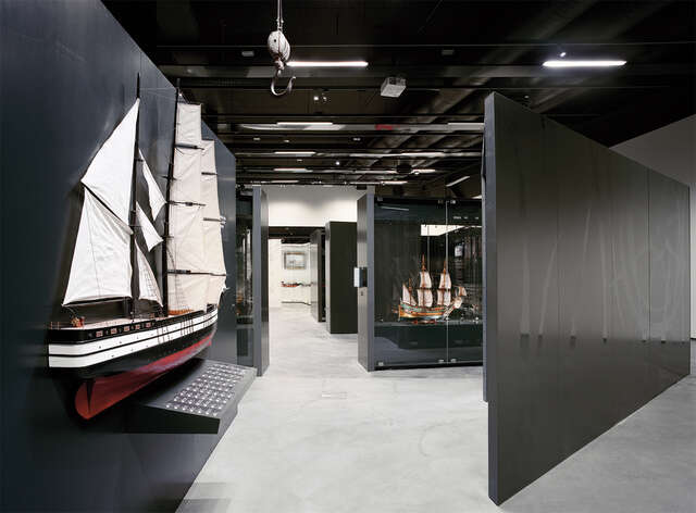 Exhibition space with miniature sail boats.