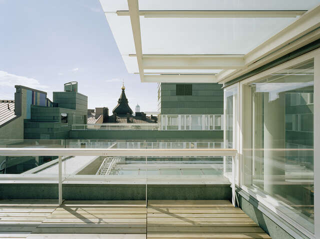 The dome of the Helsinki Cathedral is visible from the balcony.