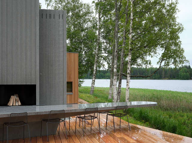 Terrace with a view to a lake.