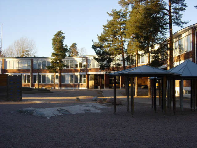 A school yard and a school building