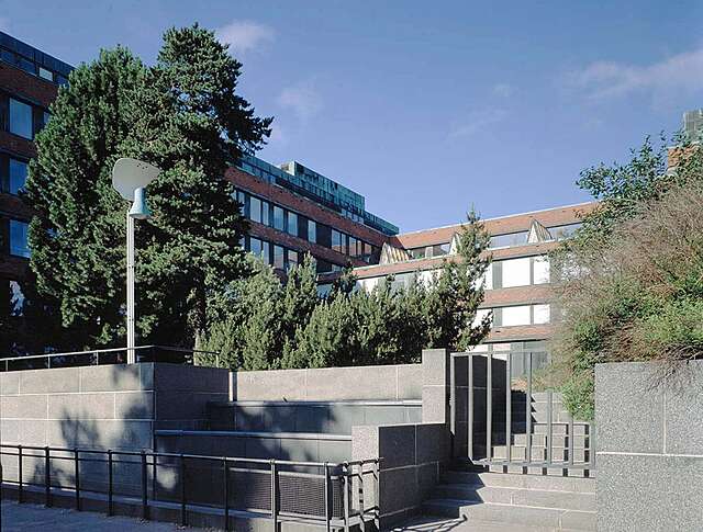 Stone fence around the courtyard.