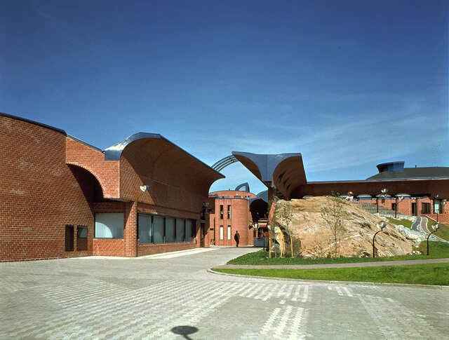 Yard with a large rock.