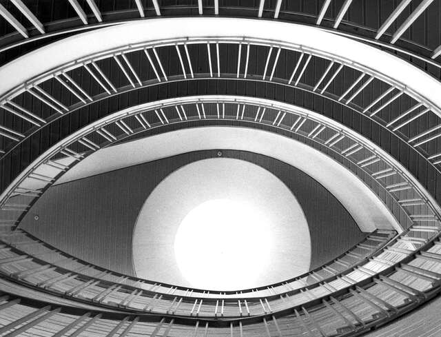 Ceiling window viewed from below the stairs.