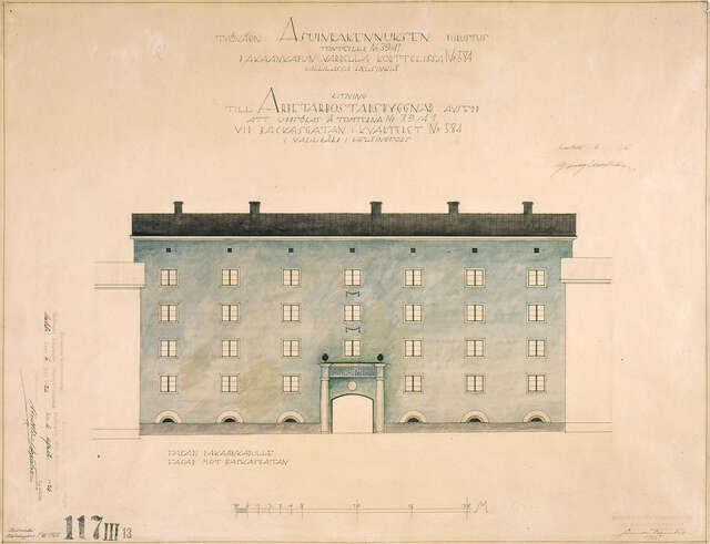 Drawing of an apartment building from the 1920s