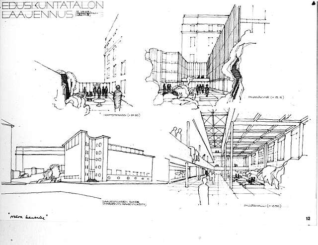 Perspective drawings for the Parliament House extension.