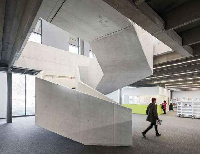 Concrete staircase seen from the ground floor