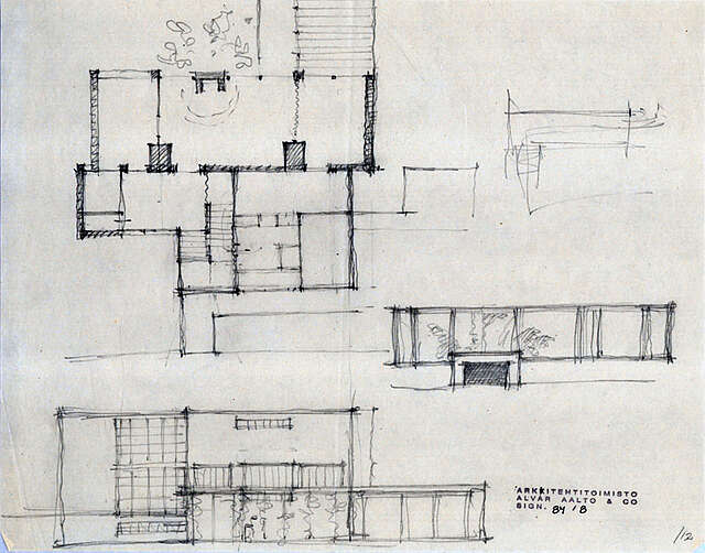 Sketch of a floor plan and the side elevation