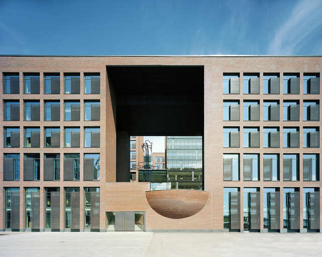 Red-brick facade of the Varma office building.