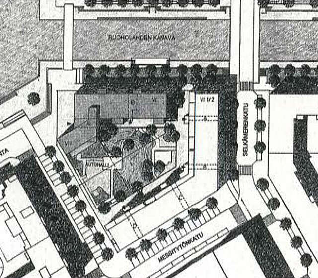 Site plan of the apartment house block by the Ruoholahti canal.