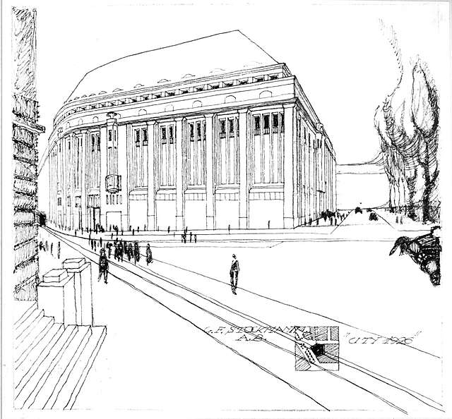Sketch of a possible department store facade.