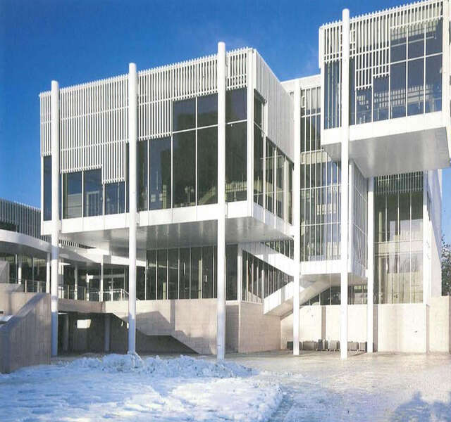 Southern elevation, lobbies seen from outside