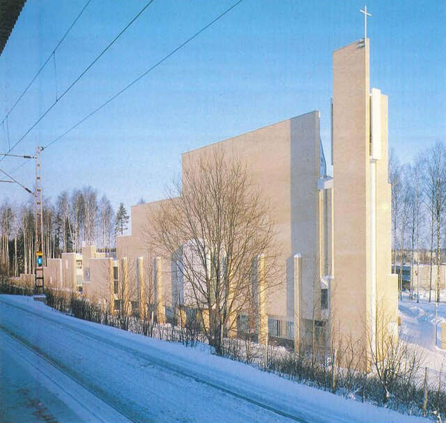 View from the railway station of Myyrmäki Church
