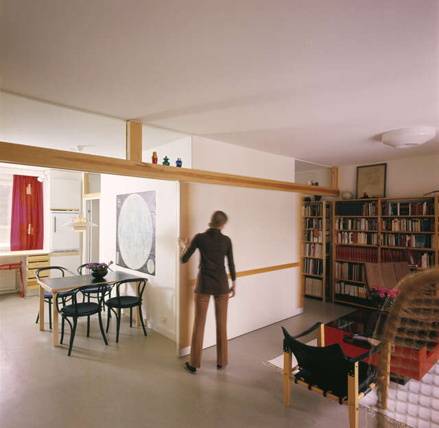 Living area with white and wooden details.