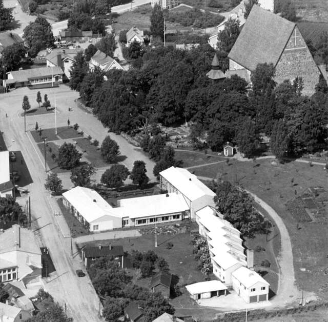 Aerial view of the parish hall.