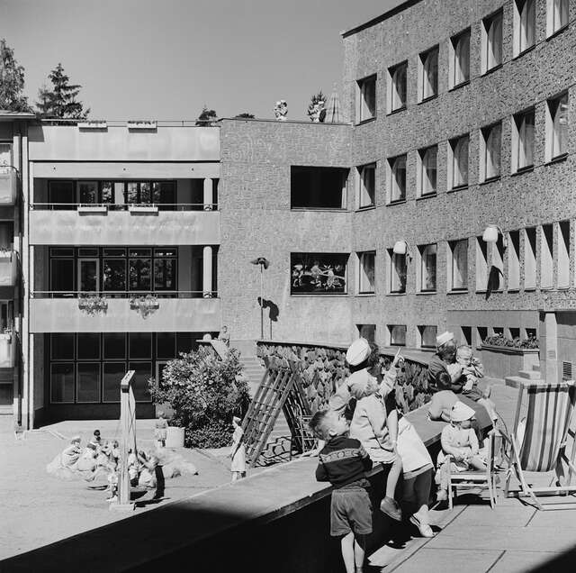 Children's hospital, children and nurses in their outdoor activities