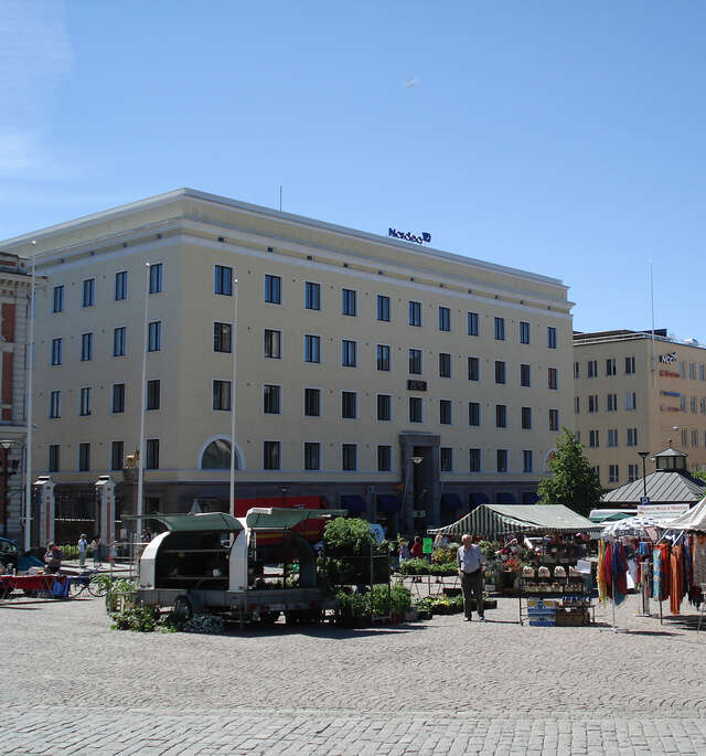Banking building beside a market square