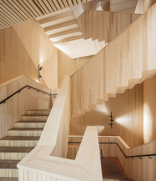 Light wooden stairway.